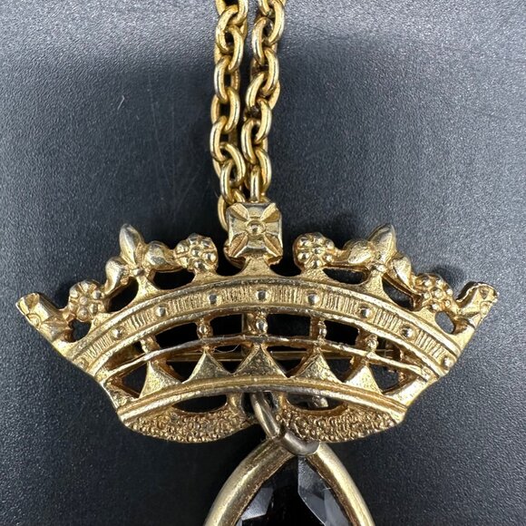 Vintage Amethyst Gripoix Glass Star Coin Brooch Pendant Necklace Julius Caesar - Picture 8 of 12